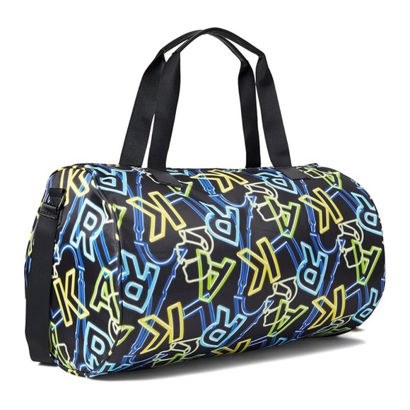 NWT Karl Lagerfeld Neon Logo Duffle Gym Bag Weekender 19" Black Travel Tote $150 - Picture 2 of 7